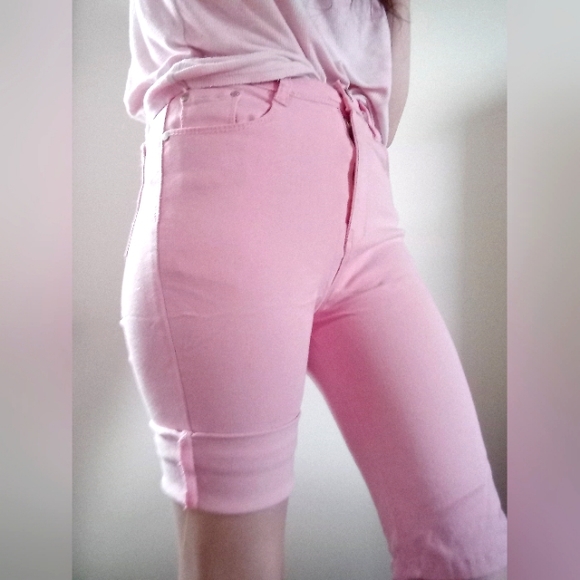 BLUE TOPIC - Bubblegum Pink Denim High Rise Bermuda Shorts - Picture 3 of 6